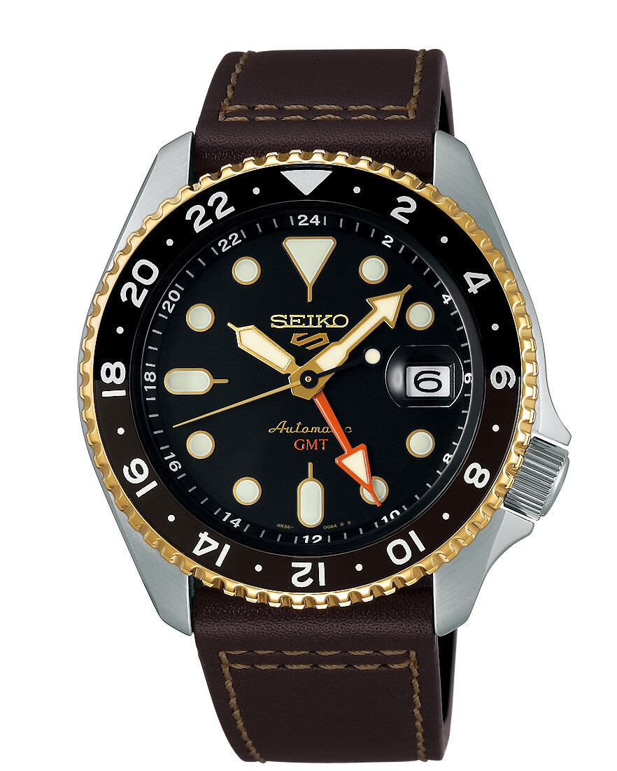 Seiko 5 Sports SKX GMT SSK036K1 – Automatikuhr mit Lederband, 42,5 mm